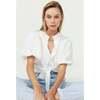 Bubble Linen Crop Top, White - Button Downs - 3