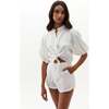 Bubble Linen Crop Top, White - Button Downs - 4