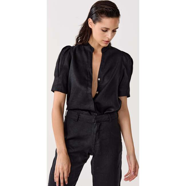 Athina Linen Shirt, Black - Button Downs - 3