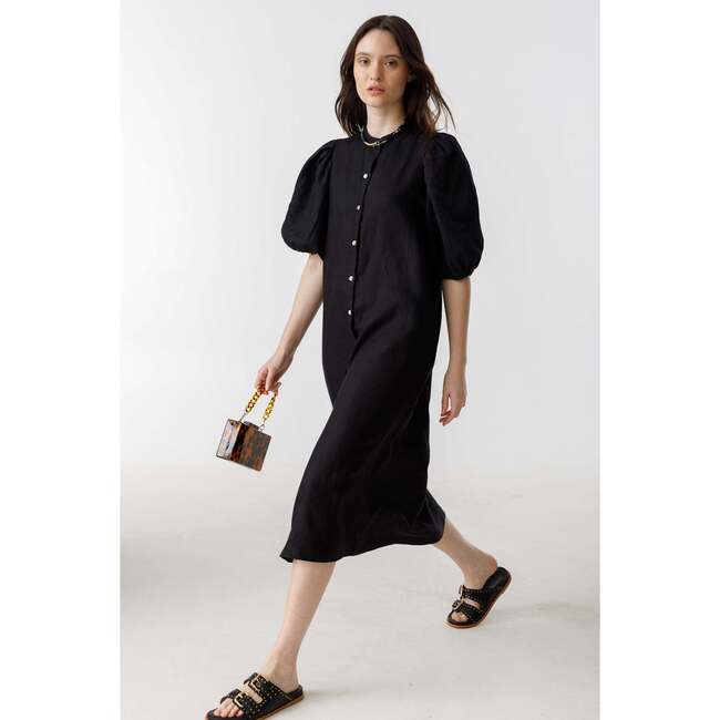 Bubble Linen Dress, Black - Dresses - 4