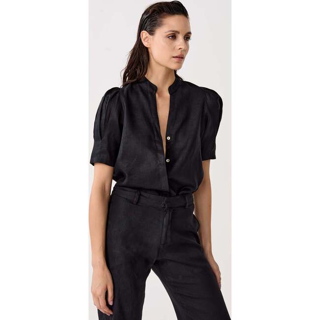 Athina Linen Shirt, Black - Button Downs - 4