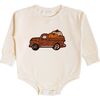 Fall Truck Patch Long Sleeve Romper, Natural - Rompers - 1 - thumbnail
