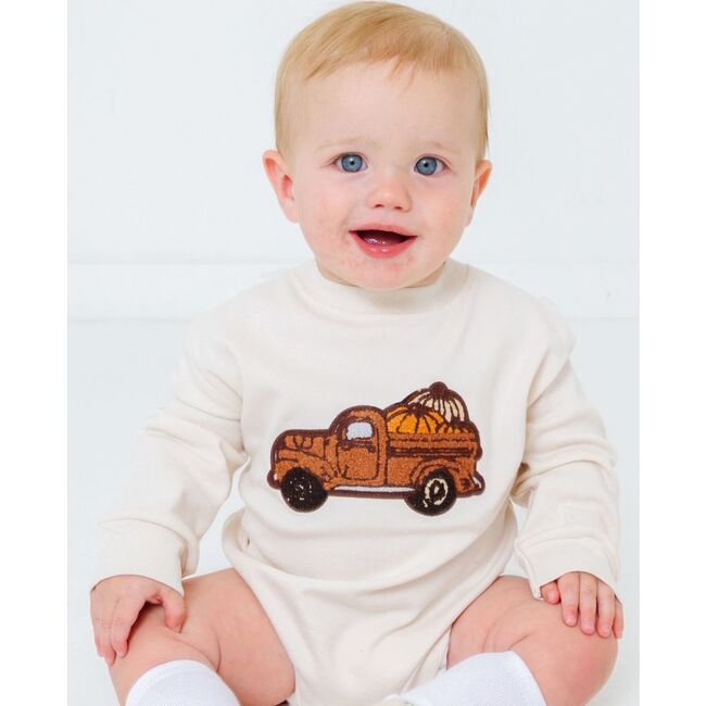 Fall Truck Patch Long Sleeve Romper, Natural - Rompers - 2