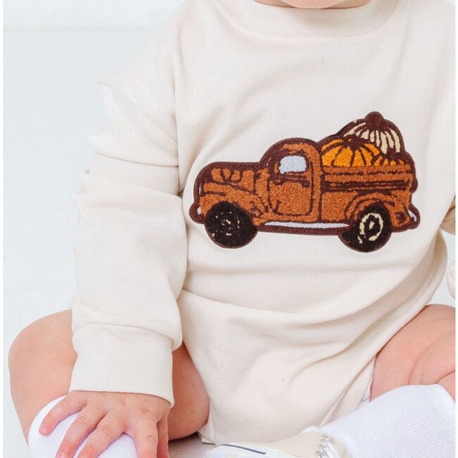 Fall Truck Patch Long Sleeve Romper, Natural - Rompers - 3