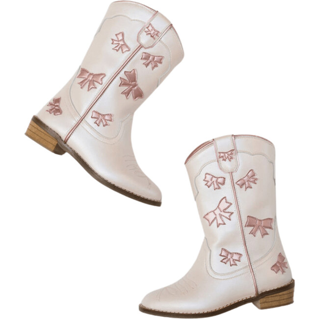 Cowgirl White + Pink Bow Boots, White & Pink