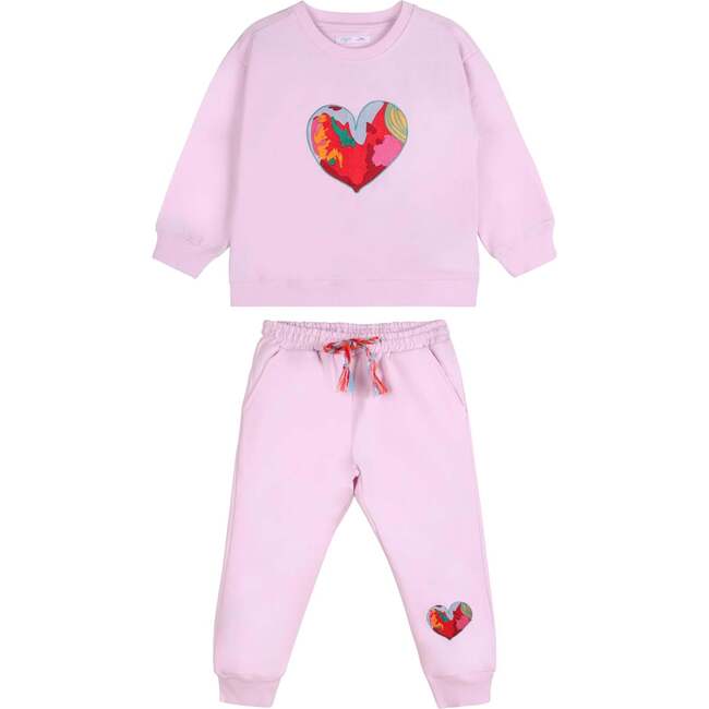 Pink Fun Heart Sweatshirt & Sweatpants Set