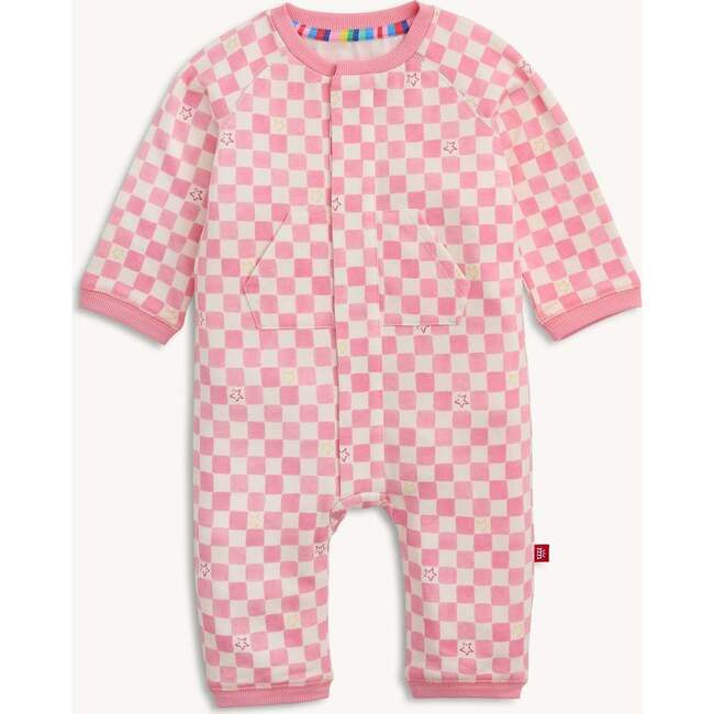 Pink Checkerboard Brushed Fleece Romper