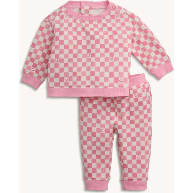 Pink Checkerboard Brushed Fleece Sweatsuit