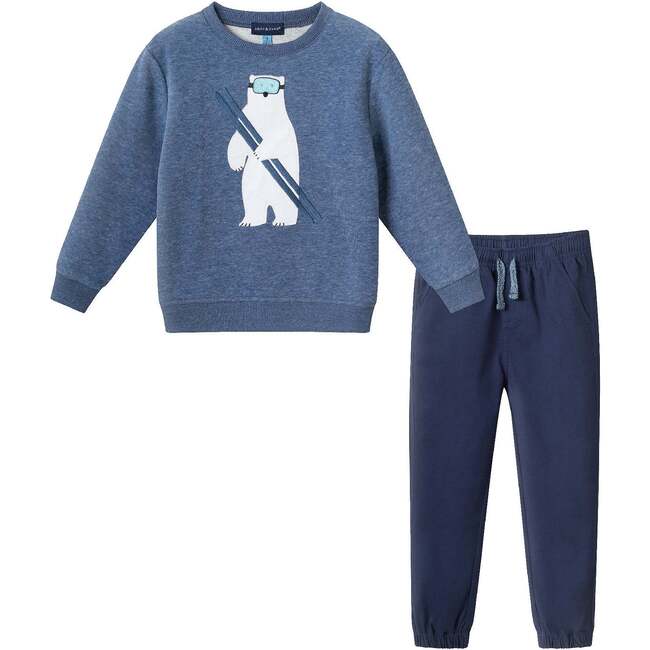 Kids Sweater & Twill Jogger Set, Navy Polar Bear