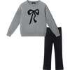 Kids Sweater & Legging Set, Grey Bow - Mixed Apparel Set - 1 - thumbnail