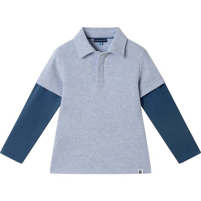 Kids Two-Fer Waffle Polo, Light Blue Nep