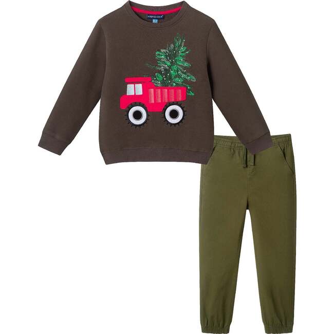 Kids Sweater & Twill Jogger Set, Holiday Truck