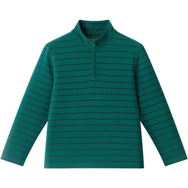 Kids Quarter-Zip Stripe Pullover, Green Stripe