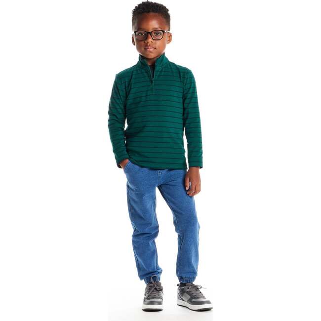 Kids Quarter-Zip Stripe Pullover, Green Stripe - Sweatshirts - 5