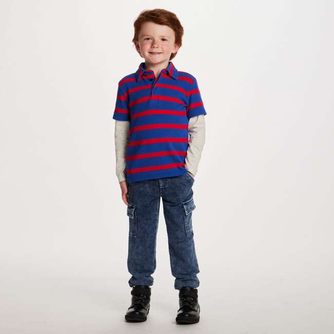 Kids Two-Fer Waffle Polo, Rugby Striped - T-Shirts - 4