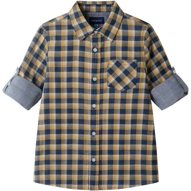 Kids Plaid Double-Facing Buttondown, Blue Plaid