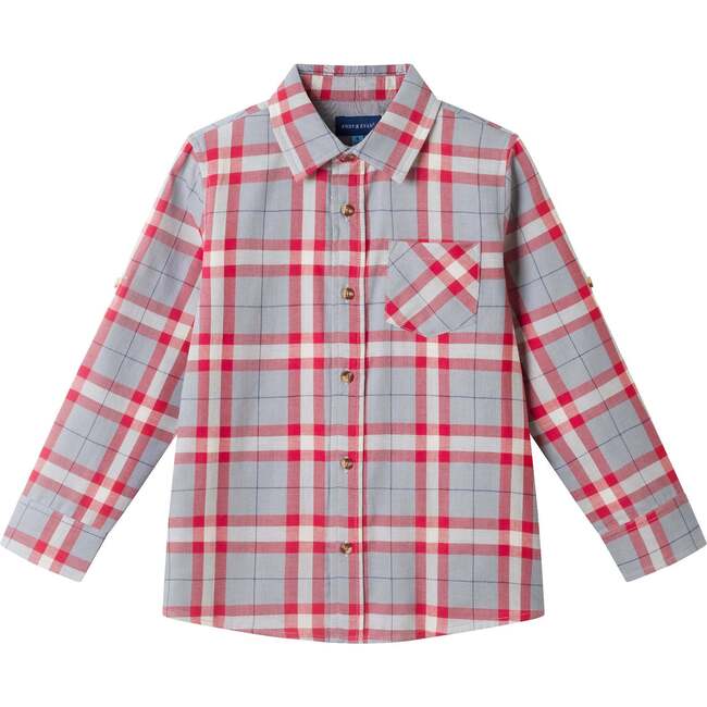 Kids Plaid Flannel Buttondown, Red Plaid - Button Downs - 2