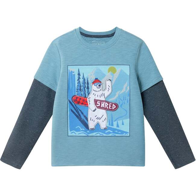 Kids Long Sleeve Two-Fer Graphic Tee, Blue Bear