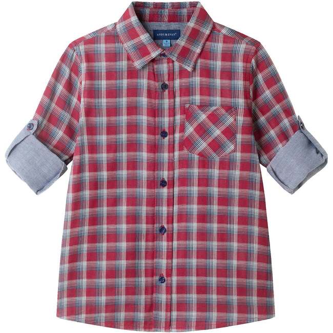 Kids Plaid Double-Facing Buttondown, Red Plaid