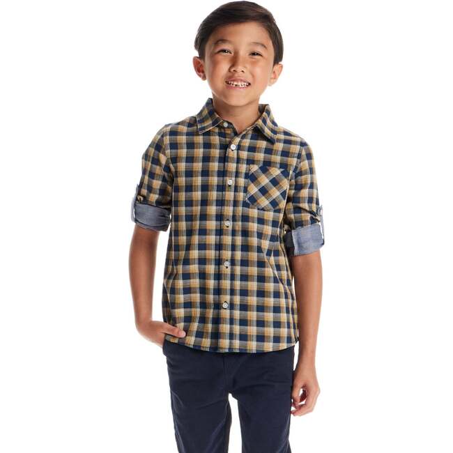 Kids Plaid Double-Facing Buttondown, Blue Plaid - Button Downs - 2