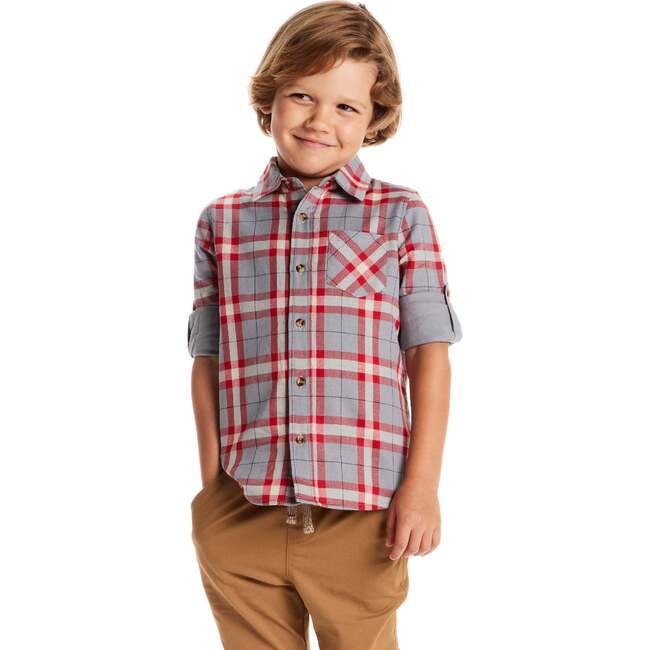 Kids Plaid Flannel Buttondown, Red Plaid - Button Downs - 3