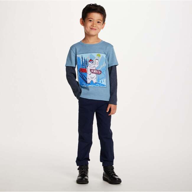 Kids Long Sleeve Two-Fer Graphic Tee, Blue Bear - T-Shirts - 2
