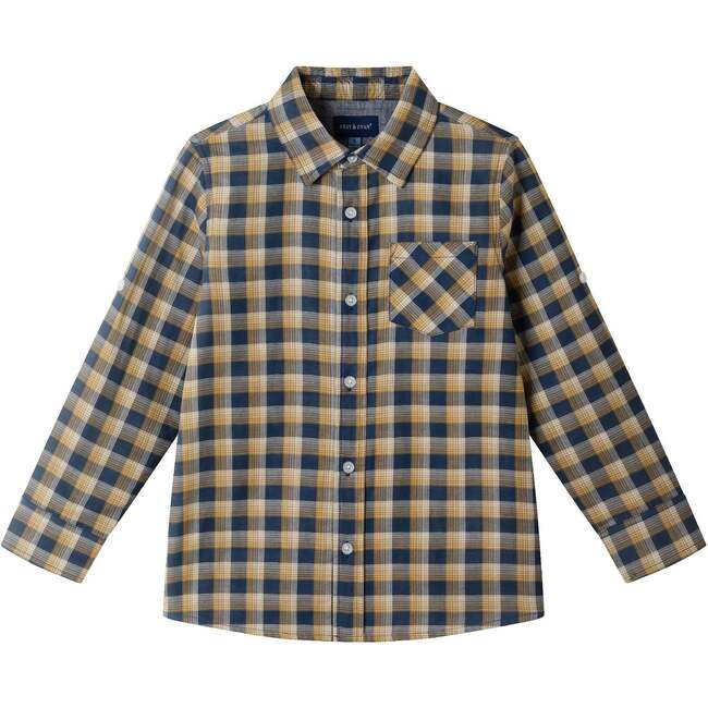 Kids Plaid Double-Facing Buttondown, Blue Plaid - Button Downs - 4
