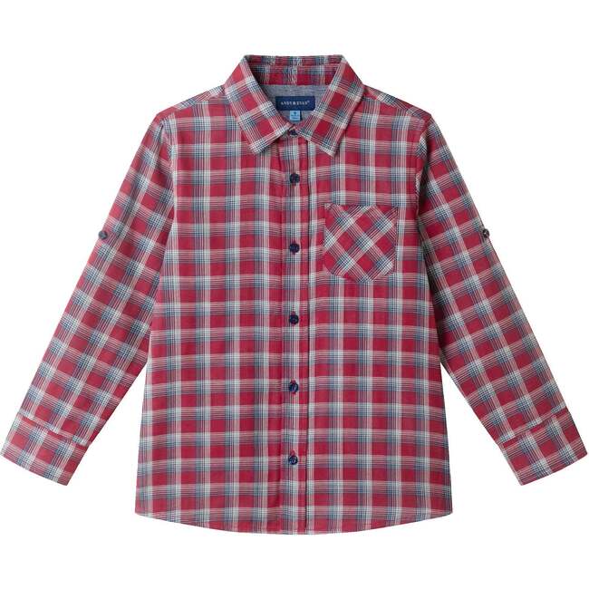 Kids Plaid Double-Facing Buttondown, Red Plaid - Button Downs - 4