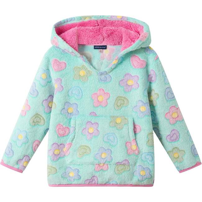Kids Floral Plush Hoodie, Aqua