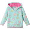 Kids Floral Plush Hoodie, Aqua - Sweatshirts - 1 - thumbnail