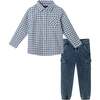 Kids Buttondown & Knit Denim Jogger Set, Grey Gingham - Mixed Apparel Set - 1 - thumbnail