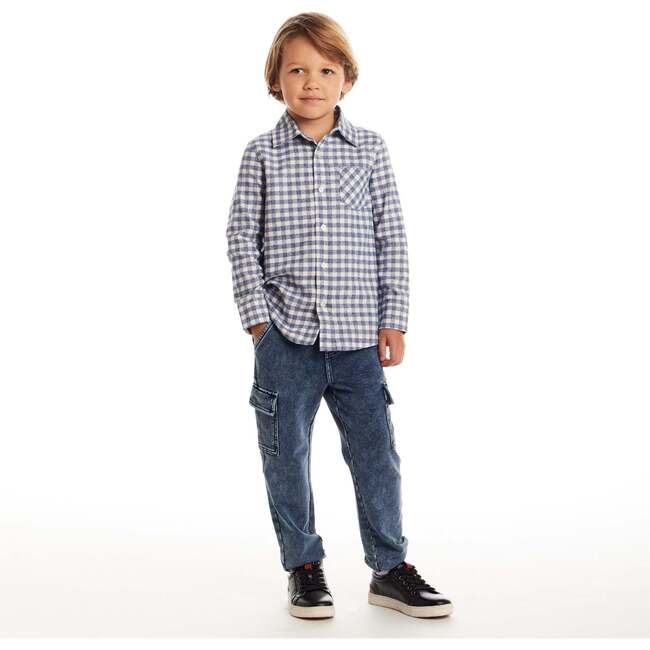 Kids Buttondown & Knit Denim Jogger Set, Grey Gingham - Mixed Apparel Set - 2