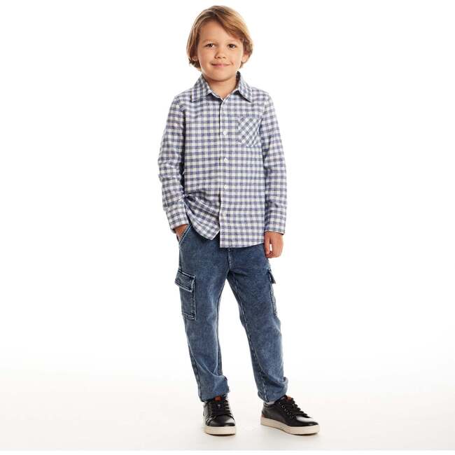 Kids Buttondown & Knit Denim Jogger Set, Grey Gingham - Mixed Apparel Set - 3