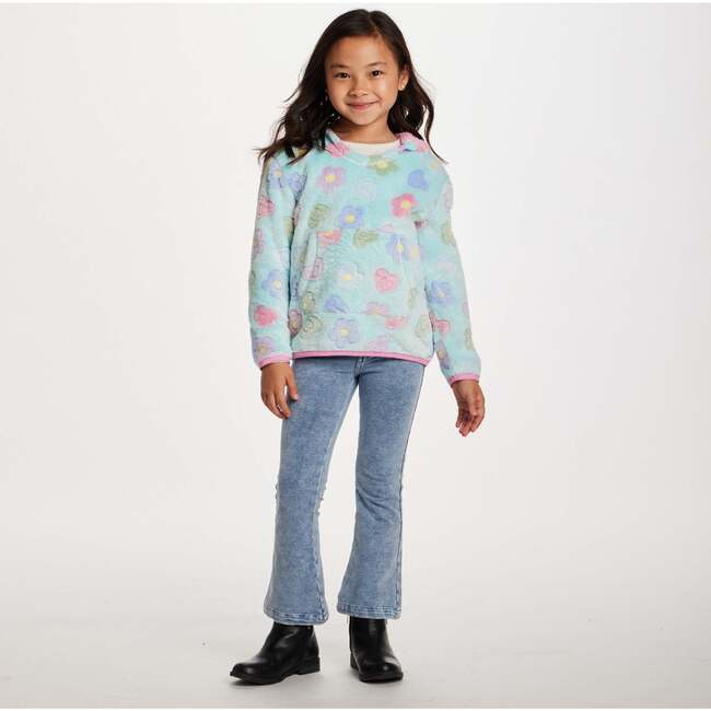 Kids Floral Plush Hoodie, Aqua - Sweatshirts - 4