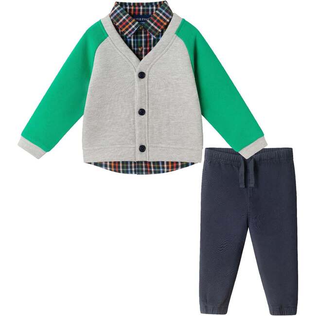 Infant Buttondown & Twill Pant Set, Grey Cardigan