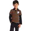 Kids Halloween Rugby Polo, Ghost Patch (Black/Orange) - Polo Shirts - 6
