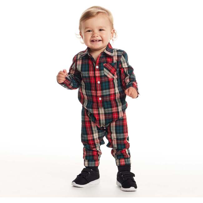 Infant Plaid Shirtall, Red Holiday - Rompers - 3