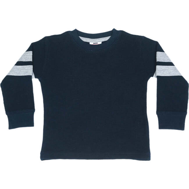 Kids Long Sleeve Thermal Striped Shirt, Navy