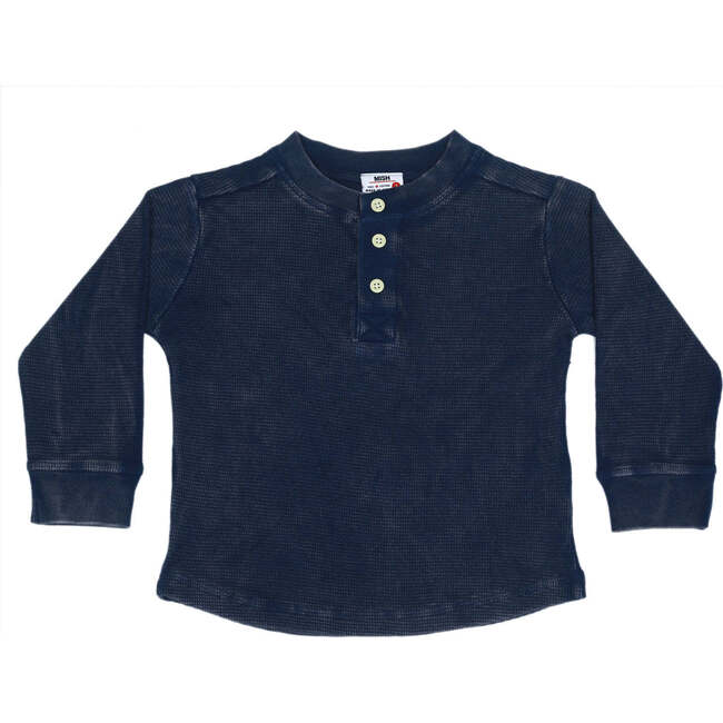 Kids Long Sleeve Thermal Henley Shirt, Navy