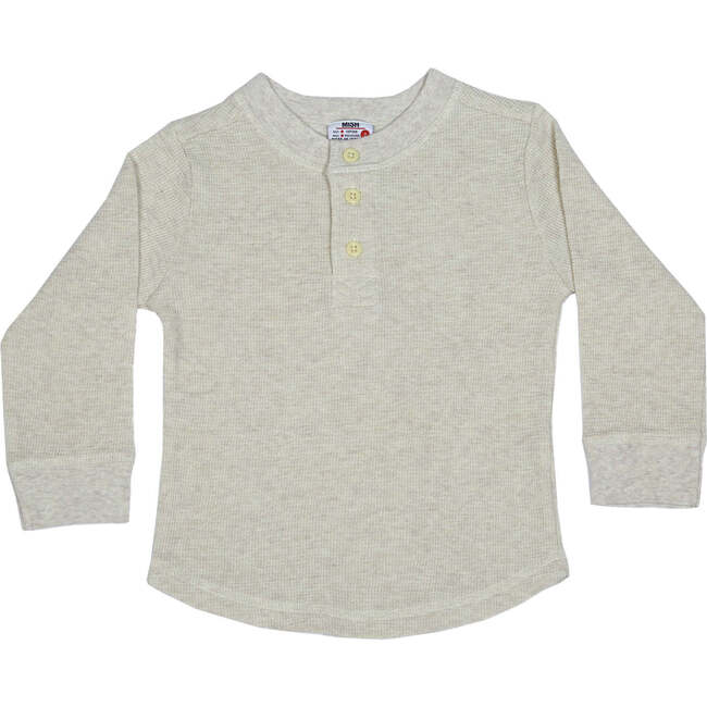 Kids Long Sleeve Thermal Henley Shirt, Oatmeal
