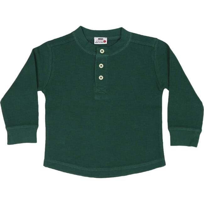 Kids Long Sleeve Thermal Henley Shirt, Hunter