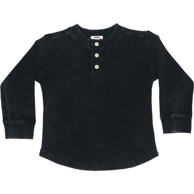 Kids Long Sleeve Thermal Henley Shirt, Black