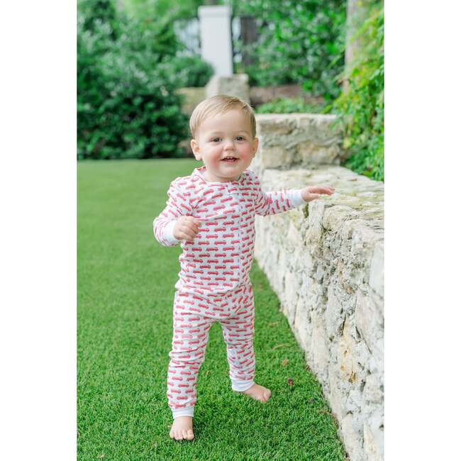 Parker Boys' Pima Cotton Zipper Pajama, Fire Truck Red - Footie Pajamas - 2