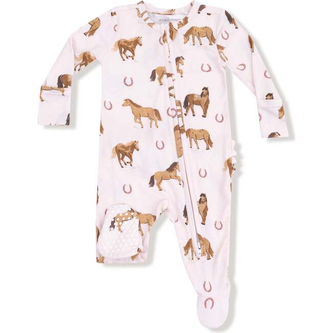 2 Way Zipper Ruffle Back Footie Horses, Pink