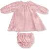 Long Sleeve Ruffle Smocked Neck Dress + Diaper Cover Rose Pink Plaid - Dresses - 1 - thumbnail