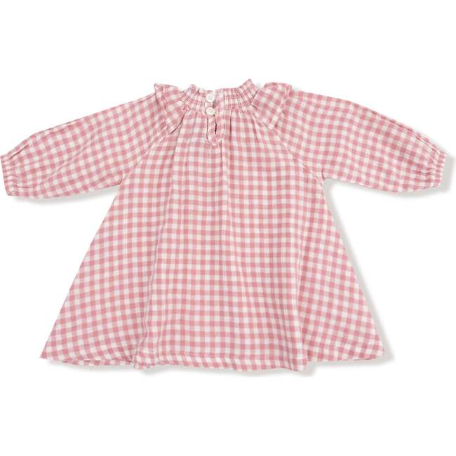 Long Sleeve Ruffle Smocked Neck Dress + Diaper Cover Rose Pink Plaid - Dresses - 2