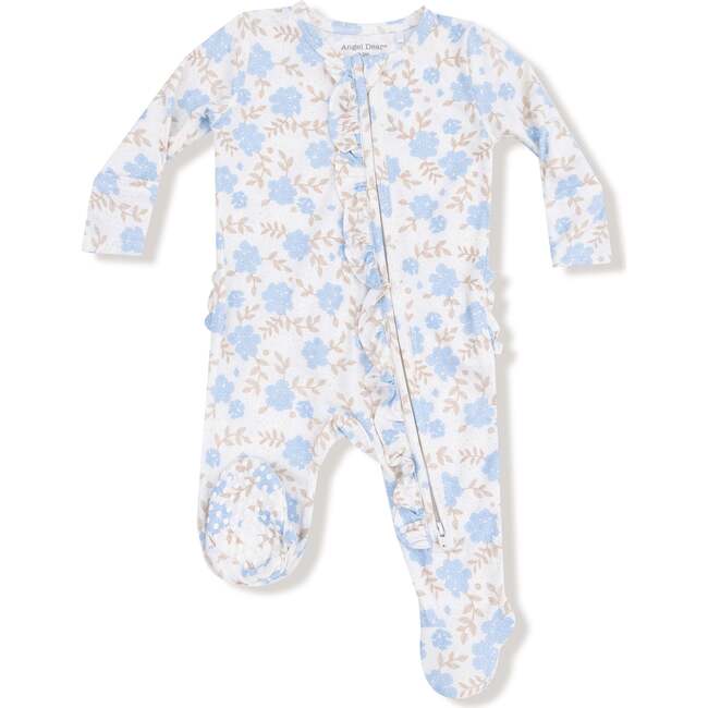 2 Way Ruffle Zipper Footie Baby Blue Floral