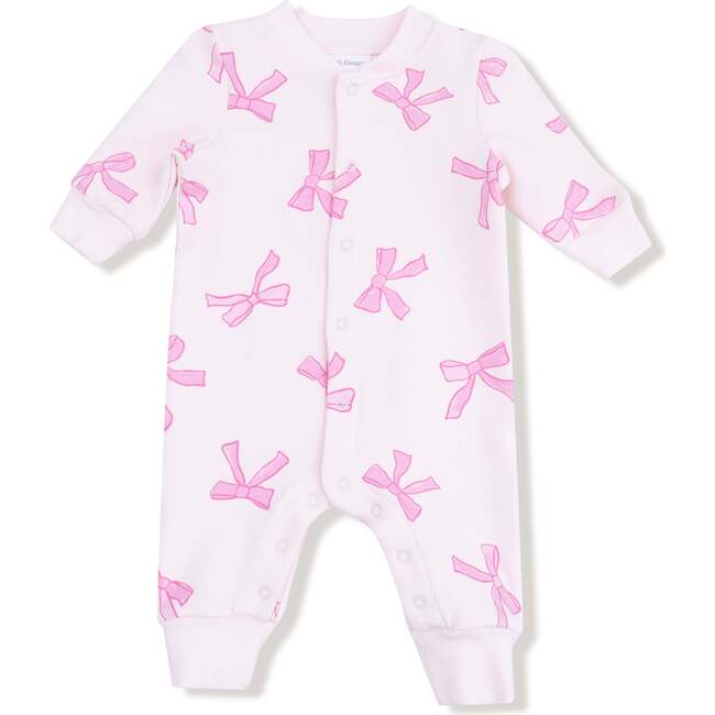 Baseball Collar Romper With Front Placket French Terry, Pretty Bows