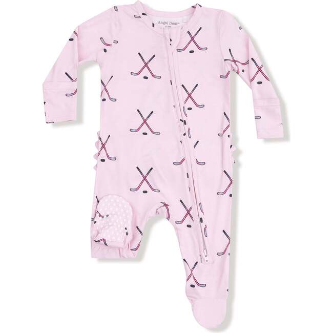 2 Way Zipper Ruffle Back Footie Hockey, Pink