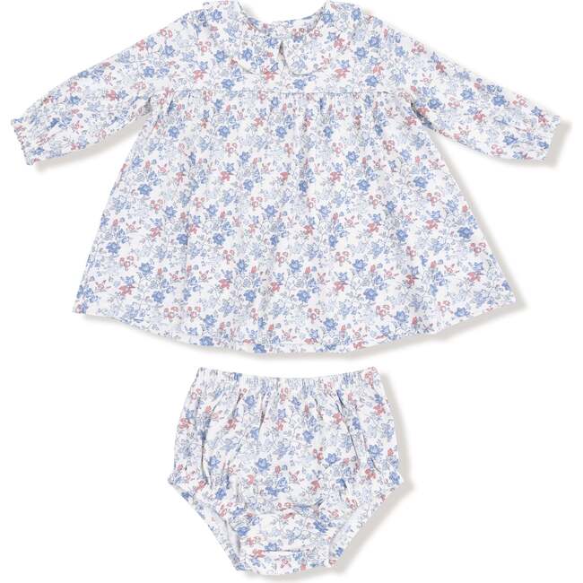 Simple Long Sleeve Peter Pan Collar Dress + Diaper Cover Country Girl Floral